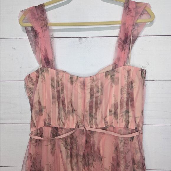 Marchesa Notte Bridesmaid Floral Tulle Gown Blush Pink Women's Size 14 FLAW - Picture 7 of 14